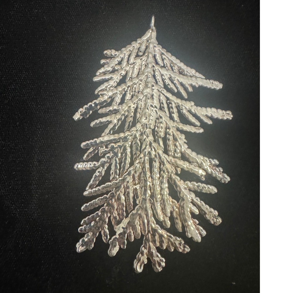 Silver Tone Pine Branch Pendant Textured Evergreen Botanical Nature Statement